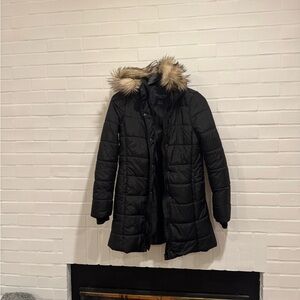 American Eagle Outfitters Black Puffer Coat with Fur Hood